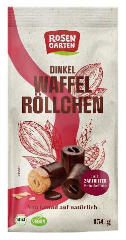 Produktfoto zu Rosengarten Dinkel Waffelröllchen Zartbitter - 150 g