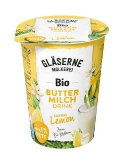 Produktfoto zu Gläserne Molkerei Buttermilchdrink Zitrone - 500g