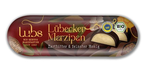 Produktfoto zu Lubs Marzipanbrot Zartbitterschokolade - 50g